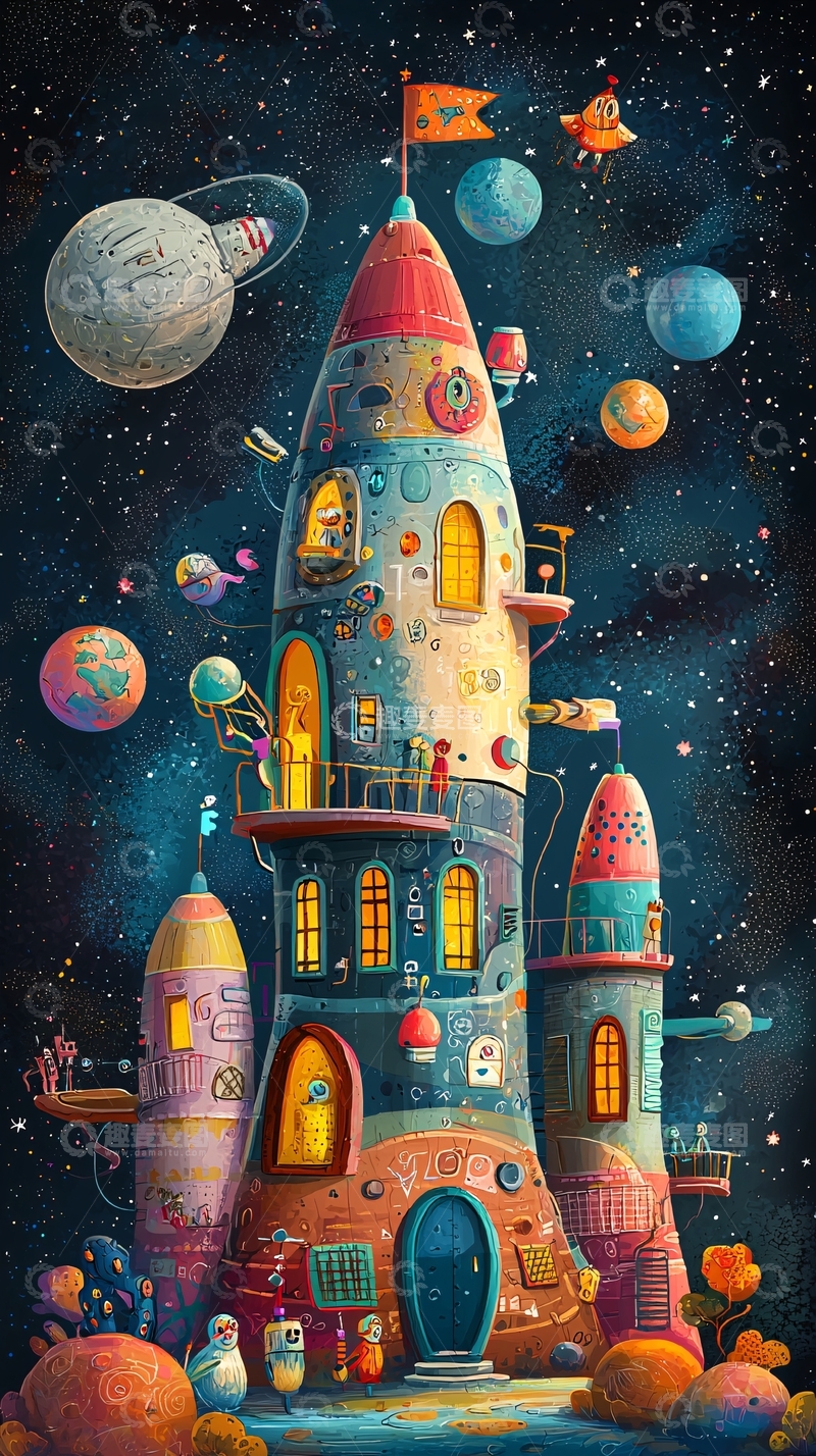 高清大图下载【趣麦麦图】太空火箭城堡