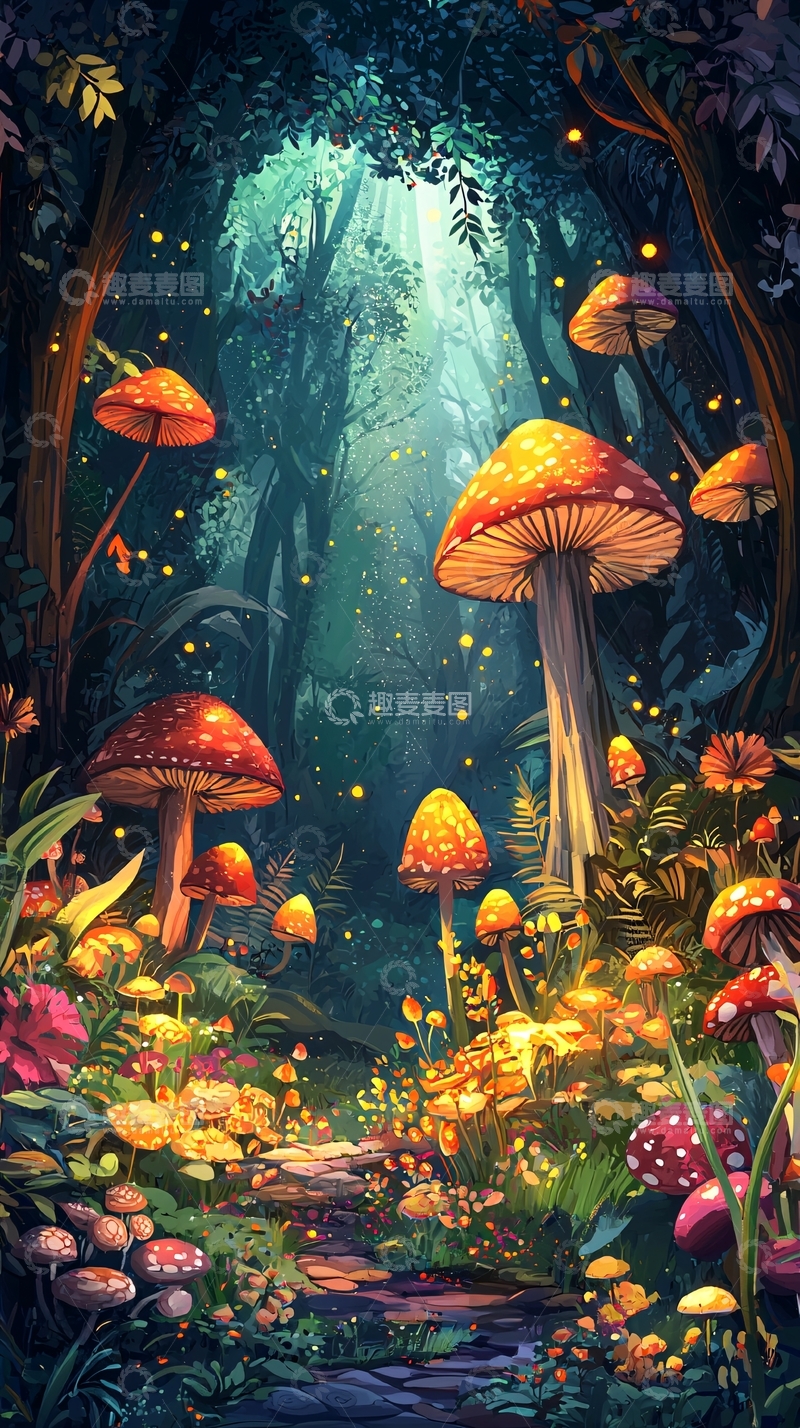 高清大图下载【趣麦麦图】梦幻森林蘑菇路