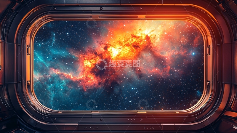 高清大图下载【趣麦麦图】宇宙飞船舷窗外的星云