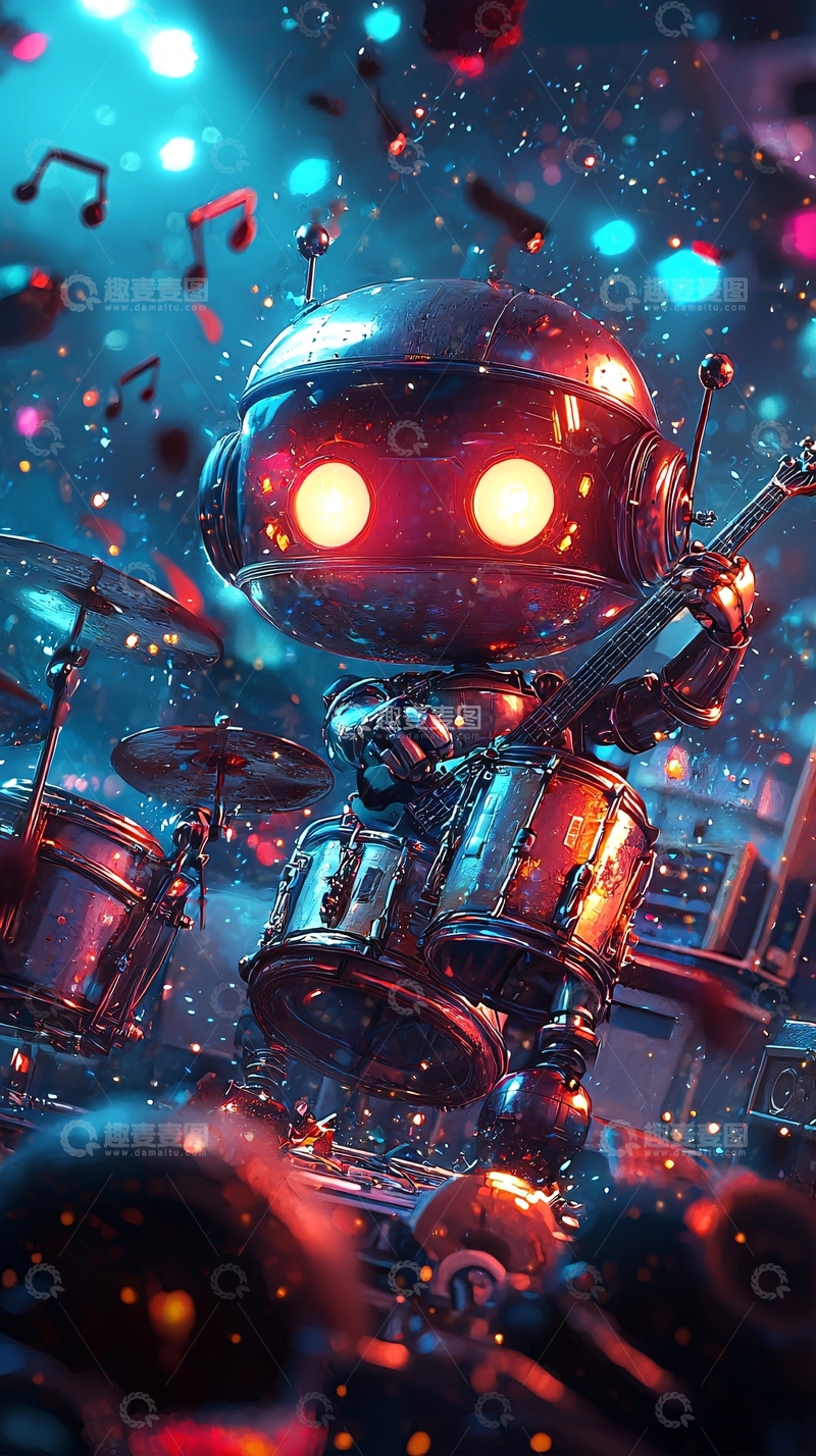 高清大图下载【趣麦麦图】炫酷机器人乐队表演