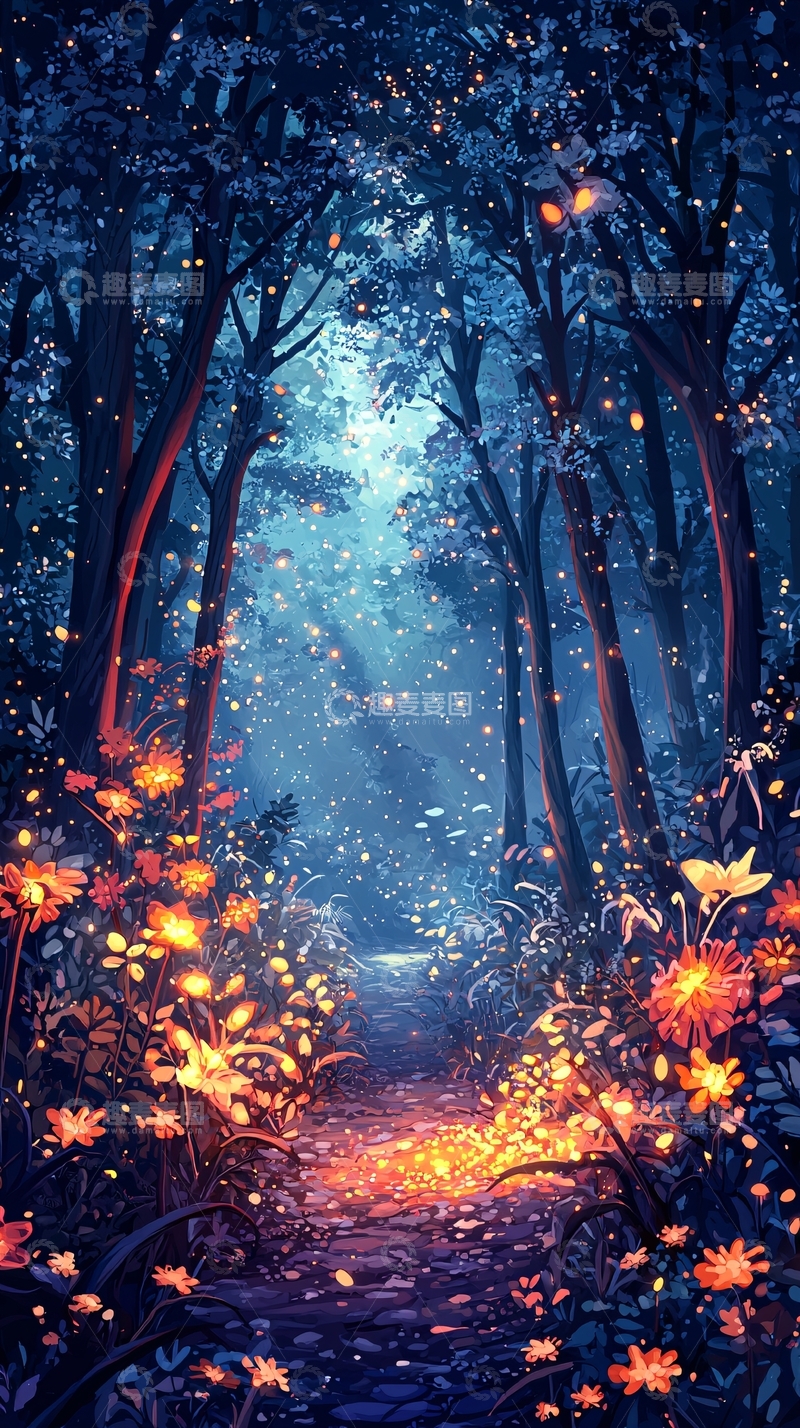 高清大图下载【趣麦麦图】萤火虫森林小路