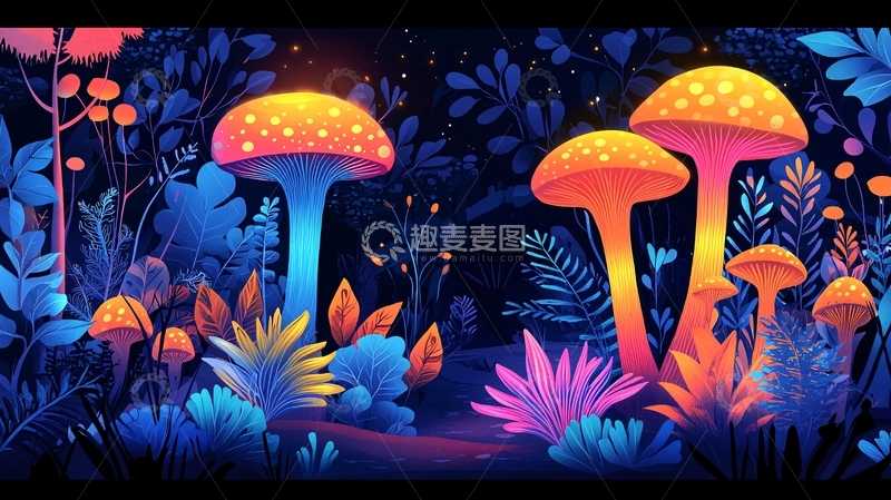 高清大图下载【趣麦麦图】梦幻发光蘑菇森林