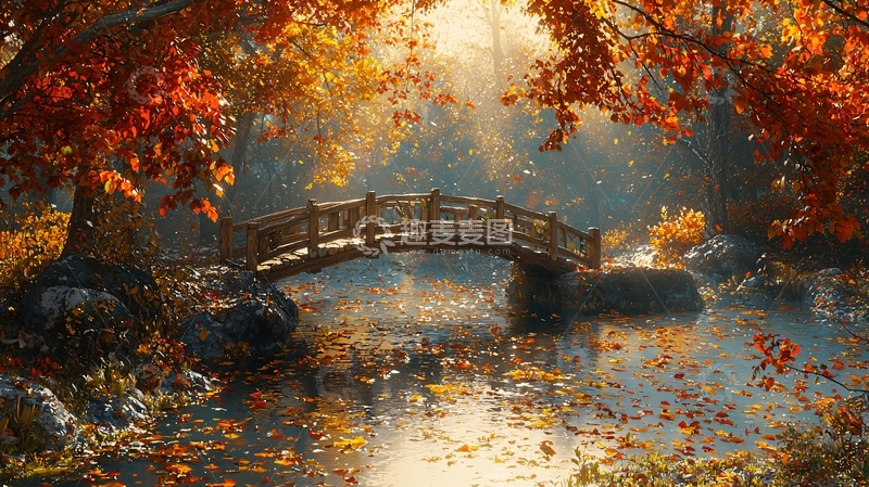 高清大图下载【趣麦麦图】秋日小桥流水人家