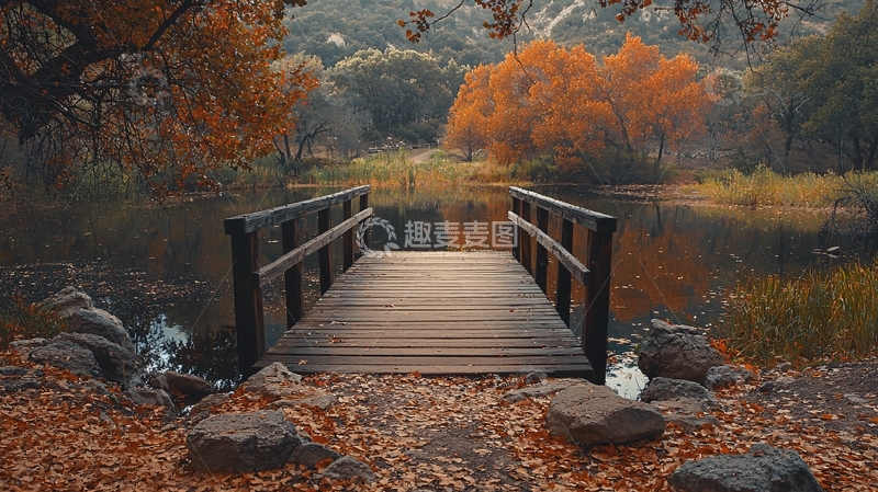 高清大图下载【趣麦麦图】秋日小桥流水人家