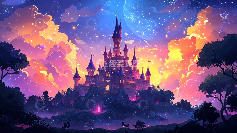 高清大图下载【趣麦麦图】梦幻星空下的城堡
