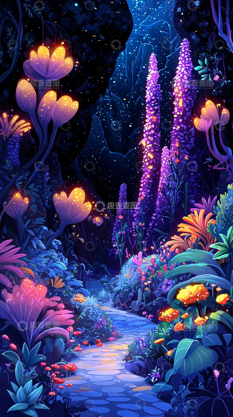 高清大图下载【趣麦麦图】夜光植物梦幻森林小路
