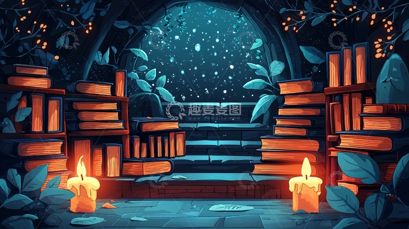 高清大图下载【趣麦麦图】夜晚图书馆