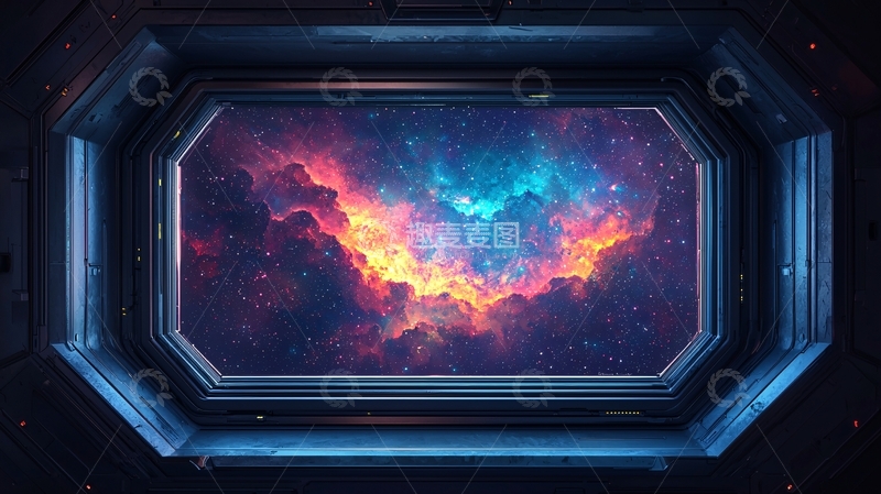 高清大图下载【趣麦麦图】太空飞船舷窗外的星云