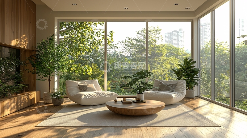 高清大图下载【趣麦麦图】阳光洒满客厅落地窗