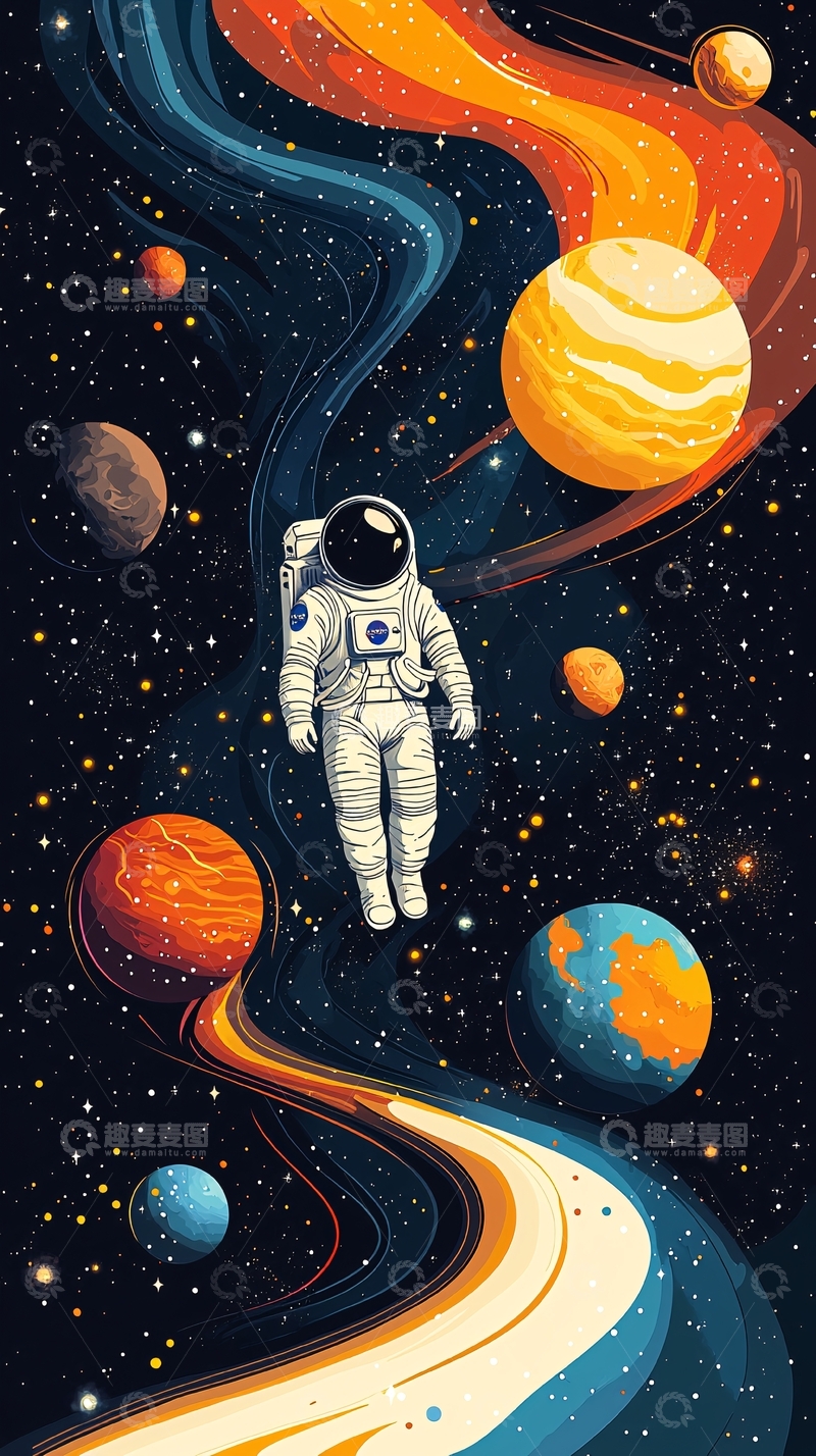 高清大图下载【趣麦麦图】宇航员太空漫游
