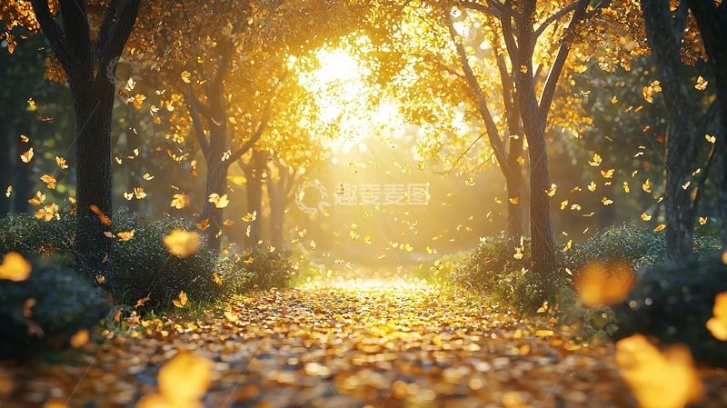 高清大图下载【趣麦麦图】金秋落叶小路
