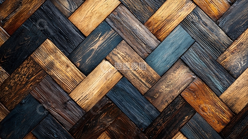 高清大图下载【趣麦麦图】深色木质人字形拼花地板