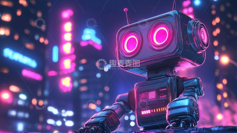 高清大图下载【趣麦麦图】复古机器人夜景