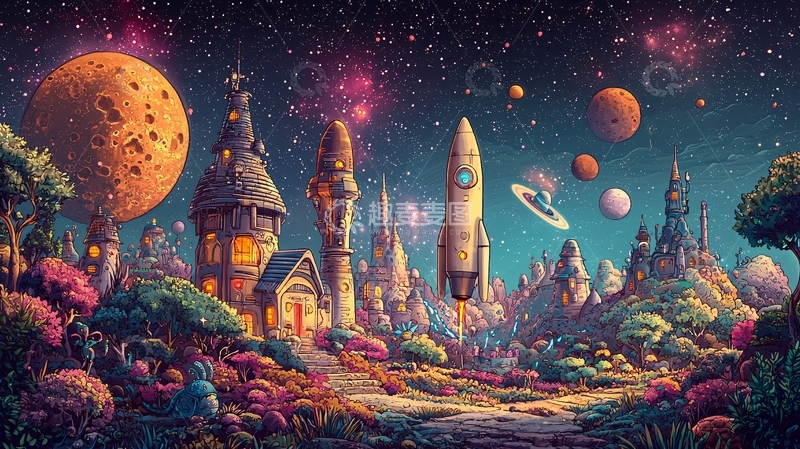 高清大图下载【趣麦麦图】宇宙奇幻小镇