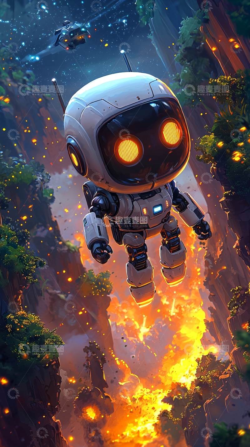 高清大图下载【趣麦麦图】悬浮的可爱小机器人