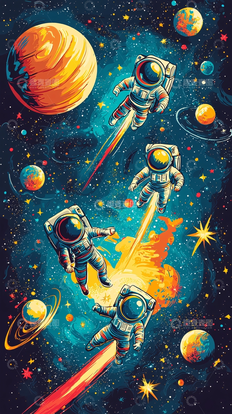 高清大图下载【趣麦麦图】太空宇航员喷射推进