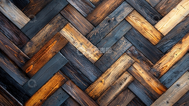 高清大图下载【趣麦麦图】深色木质人字形地板