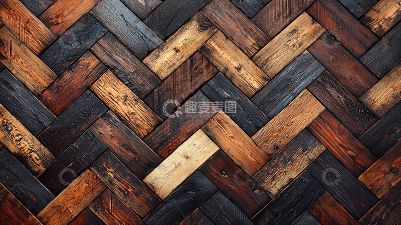 高清大图下载【趣麦麦图】深色木纹人字拼地板
