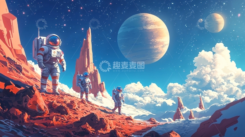 高清大图下载【趣麦麦图】宇航员探索未知星球
