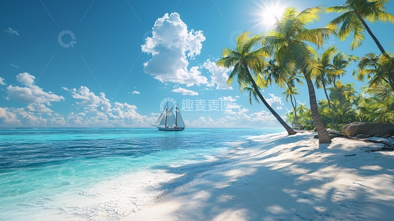 高清大图下载【趣麦麦图】阳光沙滩游艇