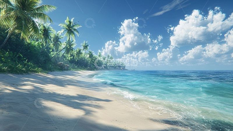 高清大图下载【趣麦麦图】热带海滩椰林风光