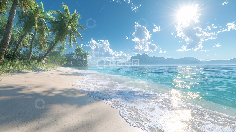 高清大图下载【趣麦麦图】热带海滩椰树阳光