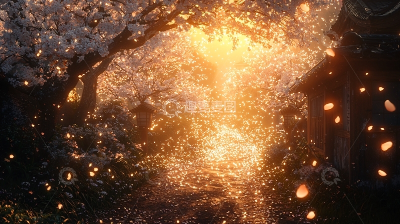 高清大图下载【趣麦麦图】光影绚丽的樱花树林