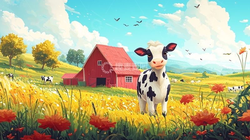高清大图下载【趣麦麦图】卡通小牛
