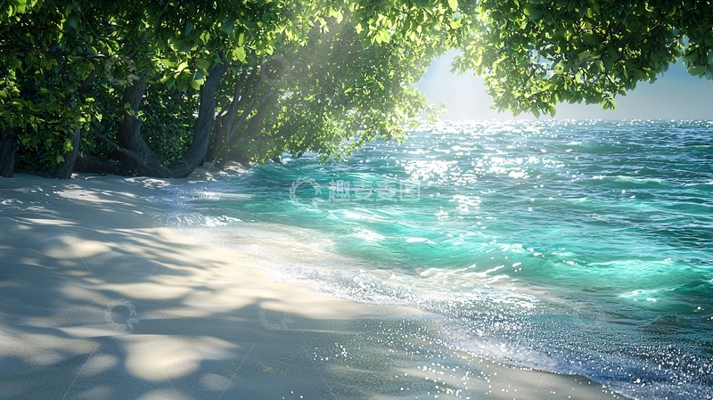 高清大图下载【趣麦麦图】树荫下阳光海滩