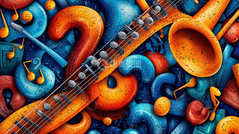 高清大图下载【趣麦麦图】抽象乐器涂鸦