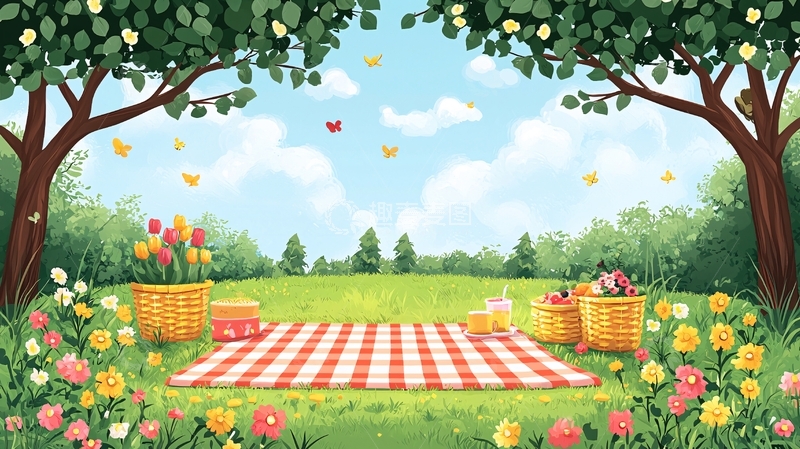 高清大图下载【趣麦麦图】春日野餐图