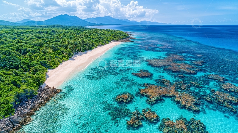 高清大图下载【趣麦麦图】热带海滩鸟瞰图