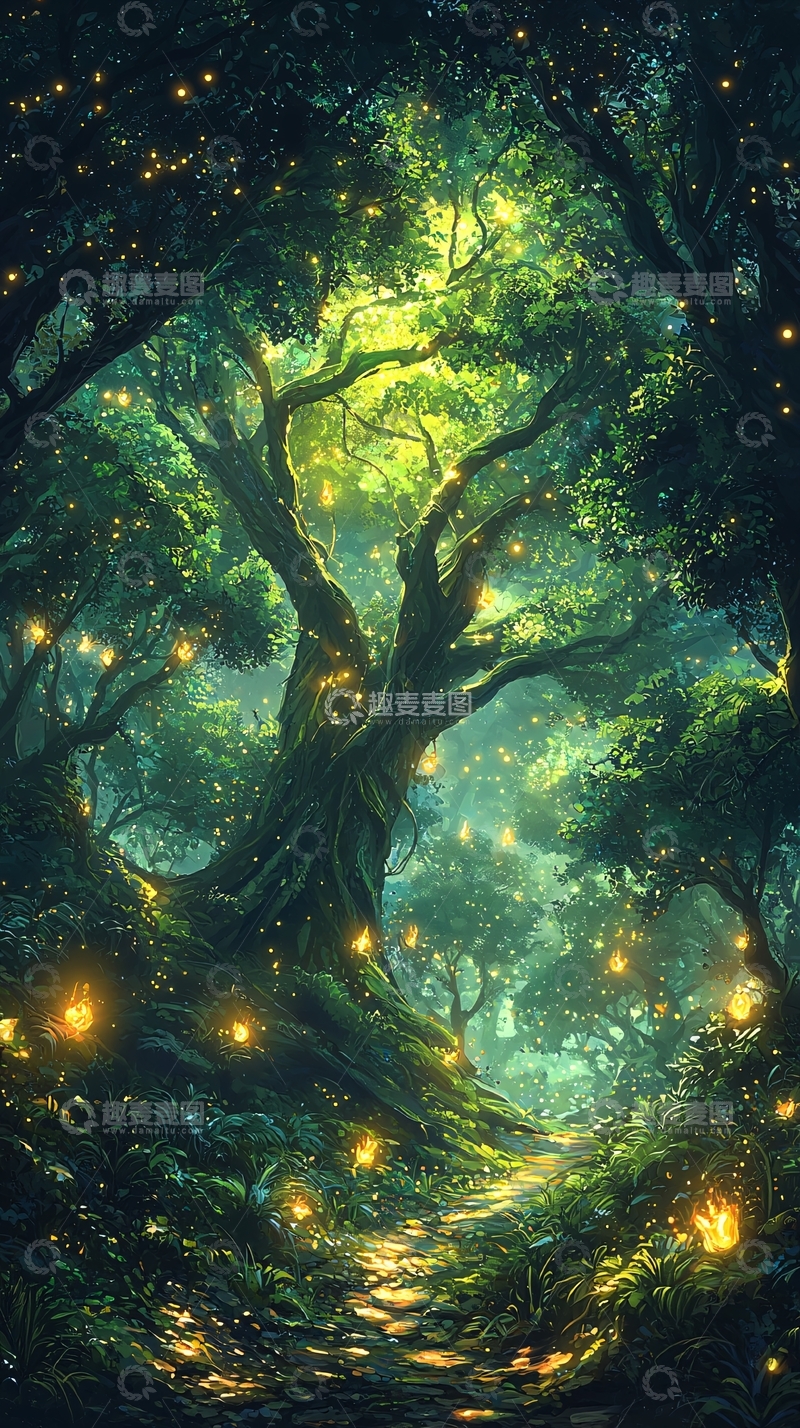 高清大图下载【趣麦麦图】萤火虫森林小路