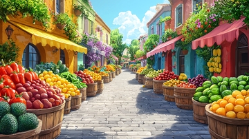 彩色街道水果市场