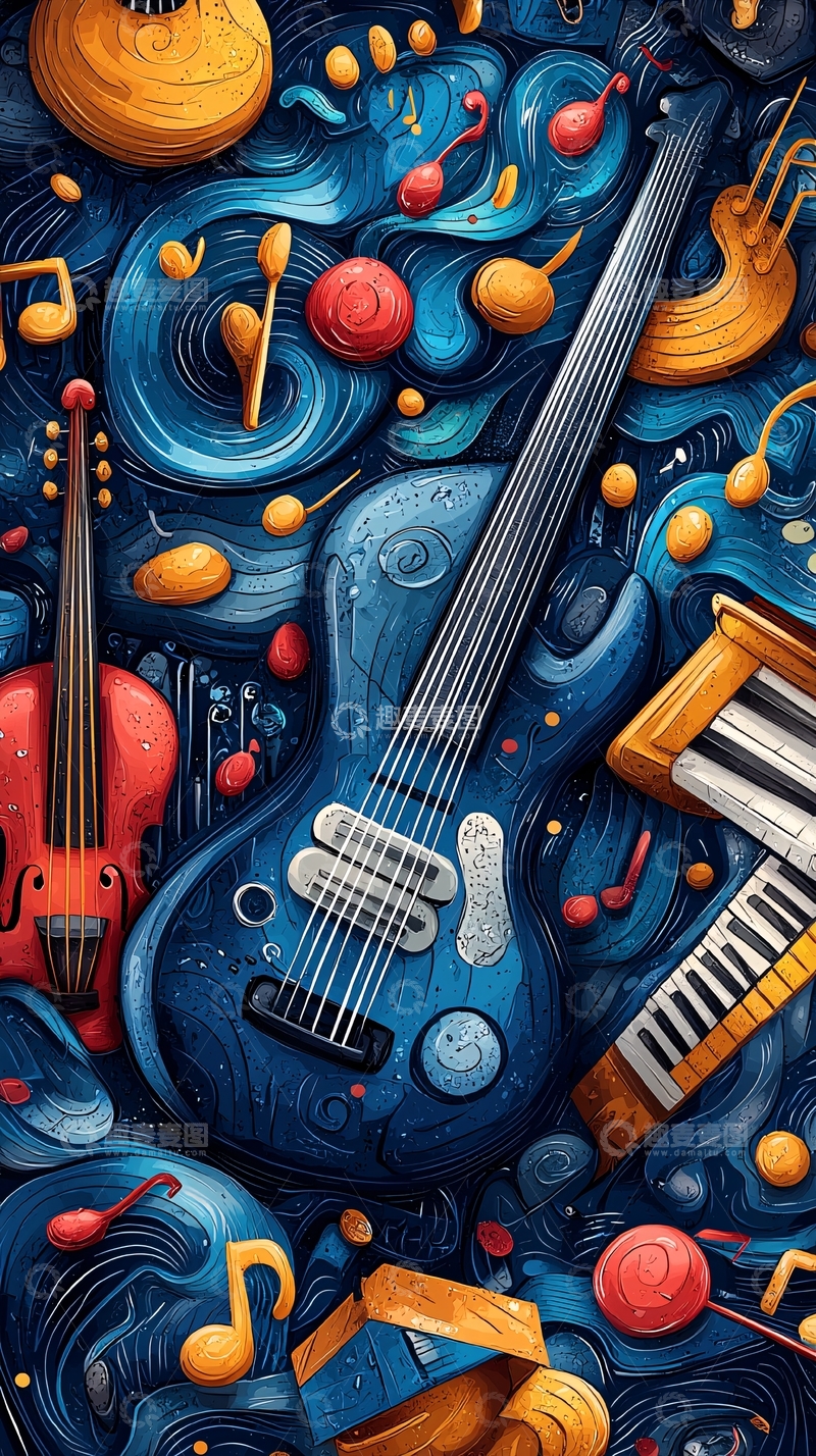 高清大图下载【趣麦麦图】抽象乐器绘画