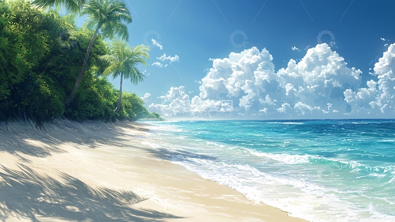 高清大图下载【趣麦麦图】阳光沙滩海边椰林