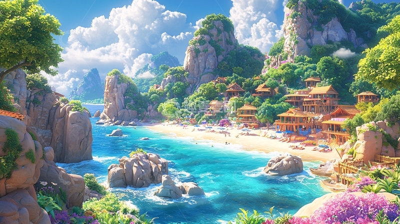 高清大图下载【趣麦麦图】阳光沙滩海边度假村