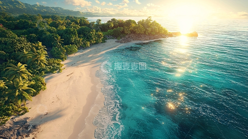 高清大图下载【趣麦麦图】热带海滩清晨日出