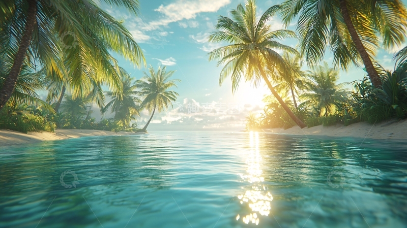 高清大图下载【趣麦麦图】热带海滩日落