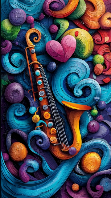 彩色萨克斯抽象画