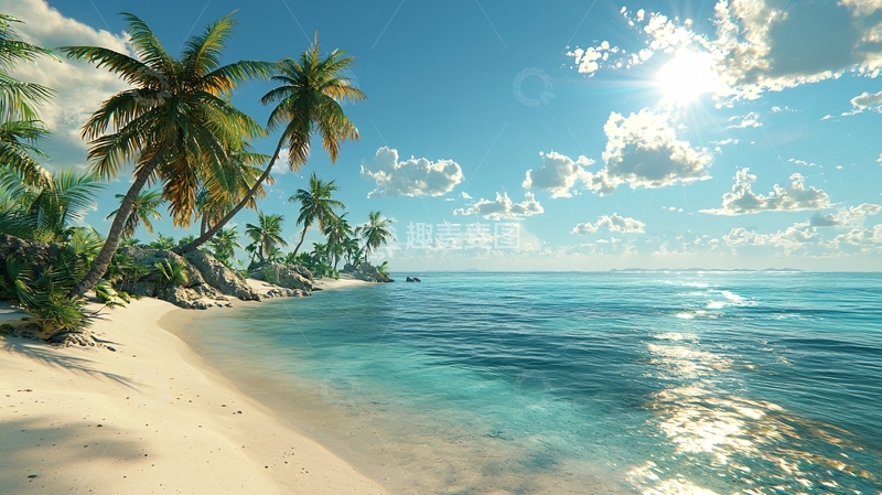 高清大图下载【趣麦麦图】热带海滩椰林风光