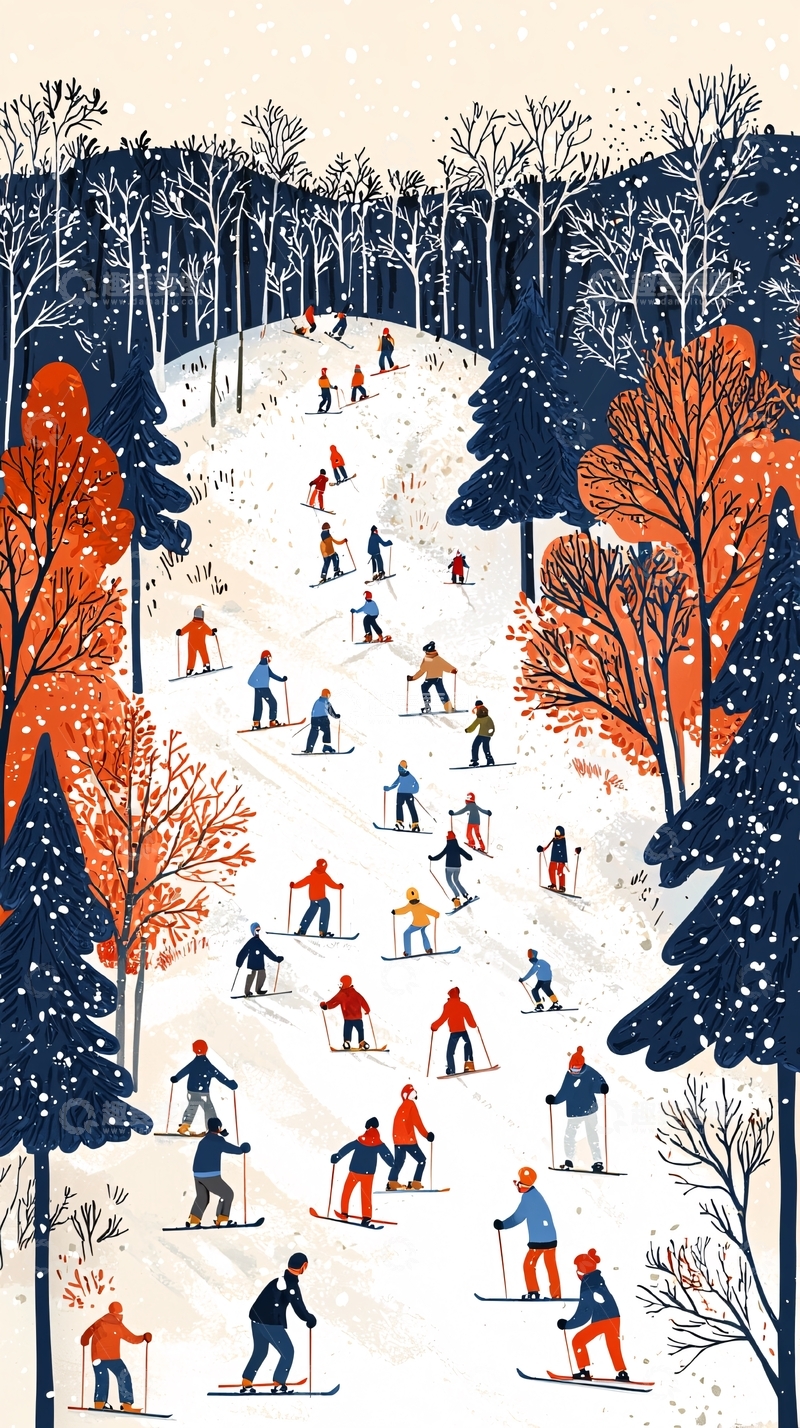 高清大图下载【趣麦麦图】冬季滑雪场人群