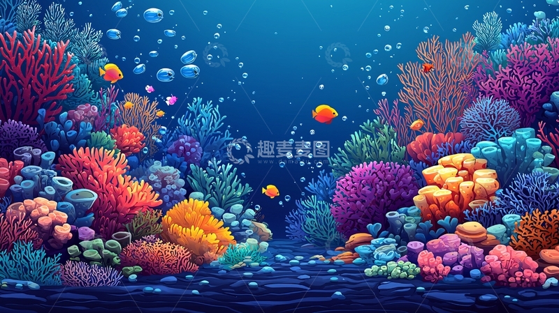高清大图下载【趣麦麦图】海底珊瑚礁鱼群高清