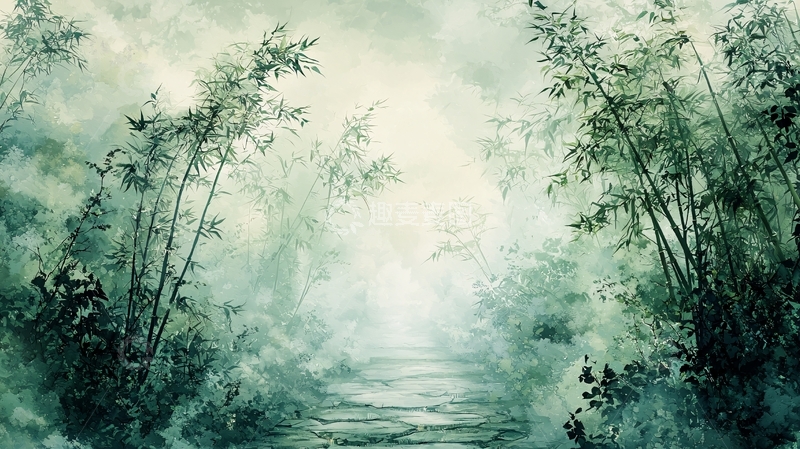 高清大图下载【趣麦麦图】水墨竹林小径