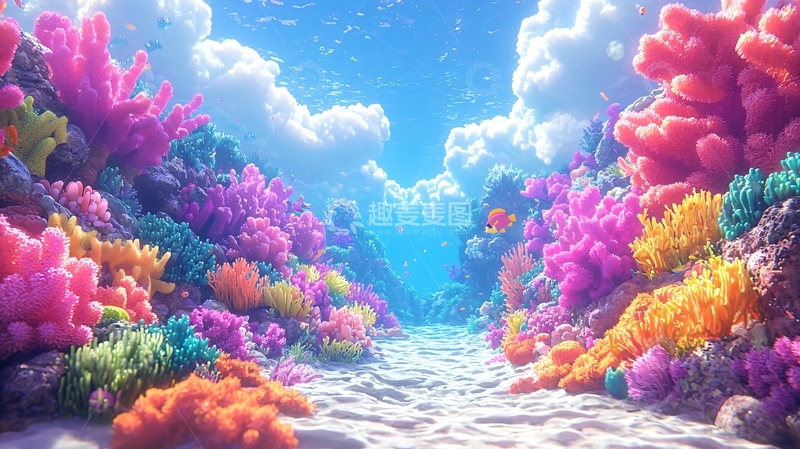 高清大图下载【趣麦麦图】梦幻般色彩斑斓的珊瑚礁