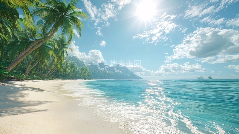 高清大图下载【趣麦麦图】热带海滩椰林阳光