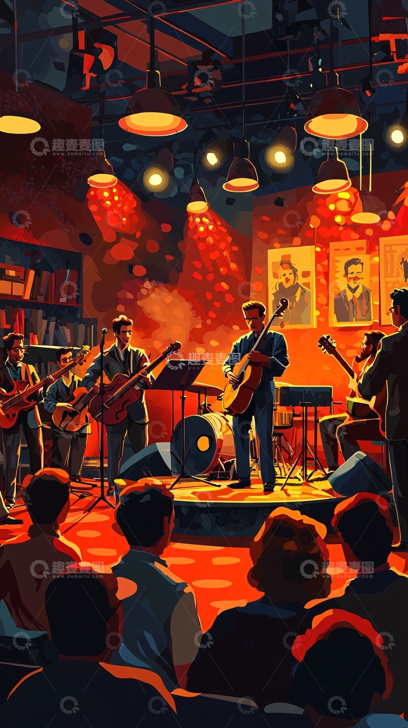 高清大图下载【趣麦麦图】乐队在昏暗灯光下演出