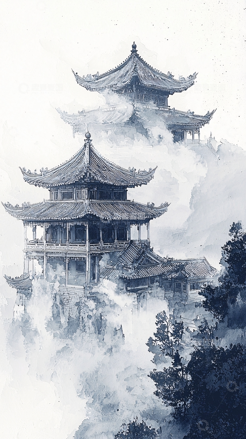 高清大图下载【趣麦麦图】水墨画中国建筑