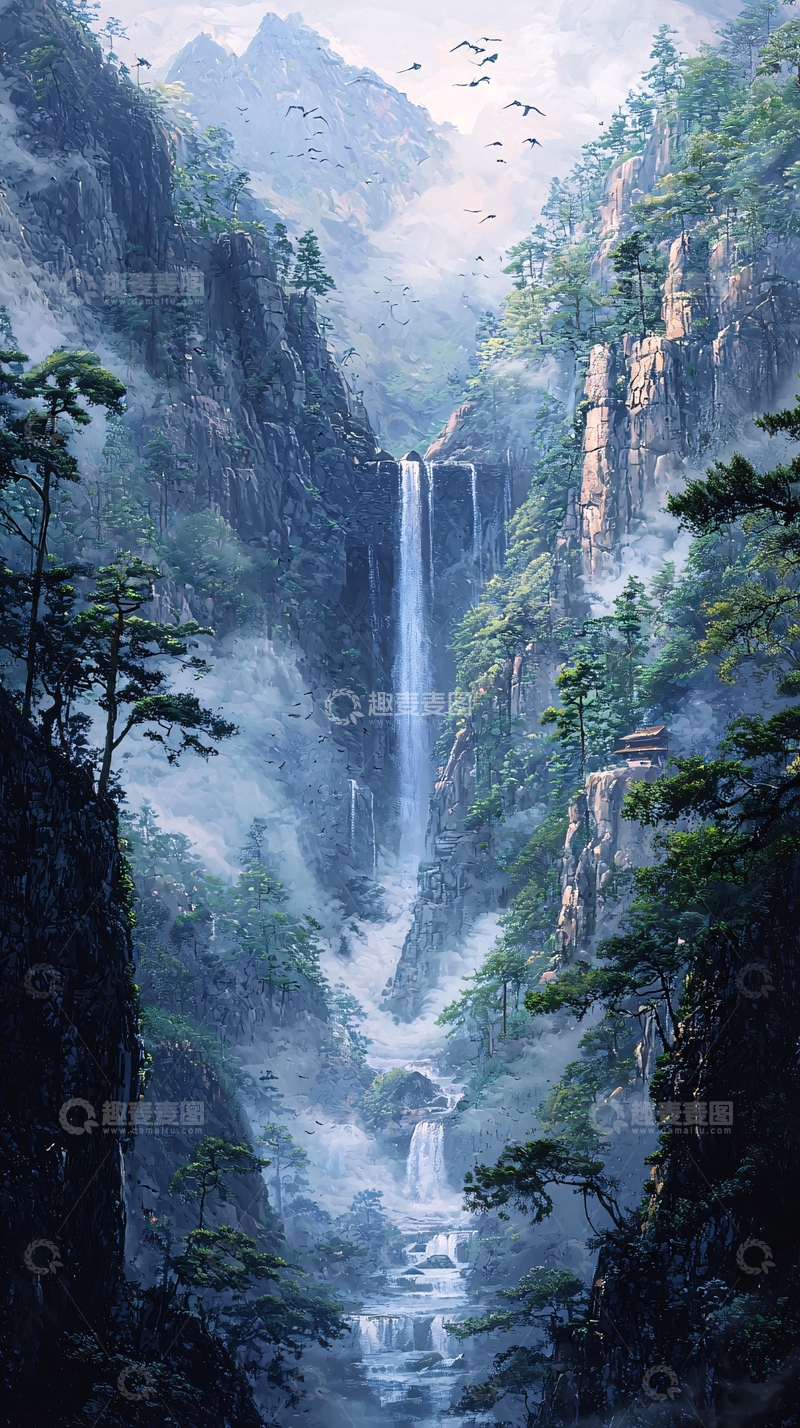 高清大图下载【趣麦麦图】高山峡谷瀑布