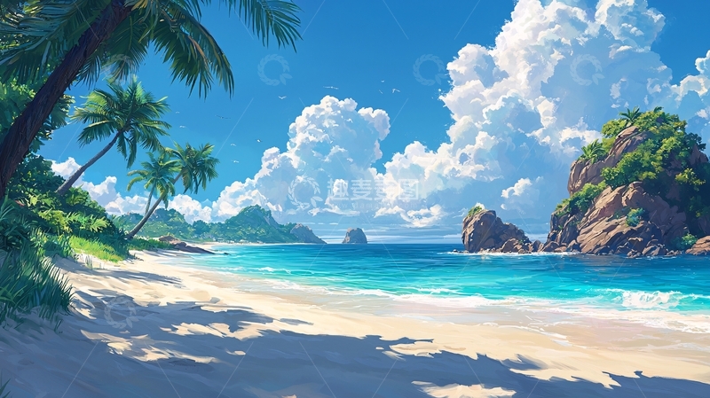 高清大图下载【趣麦麦图】热带海滩风景画